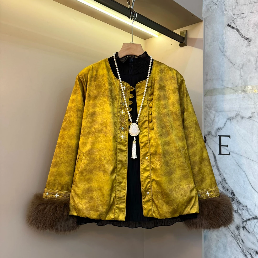 2025新款时尚欧货毛袖提花洋气新中式轻奢休闲宽松保暖外套9280