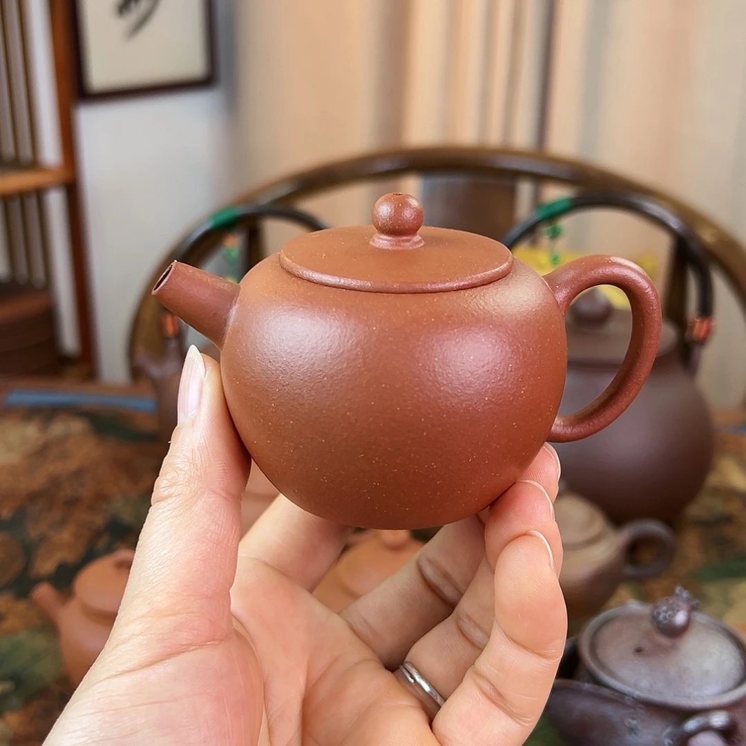 茶壶紫砂精品原矿 巨轮珠 薄胎红降坡泥 140cc