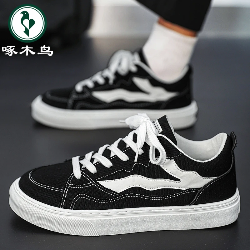 【正品】啄木鸟男鞋夏季潮流百搭透气休闲帆布鞋子男款轻便运动板鞋
