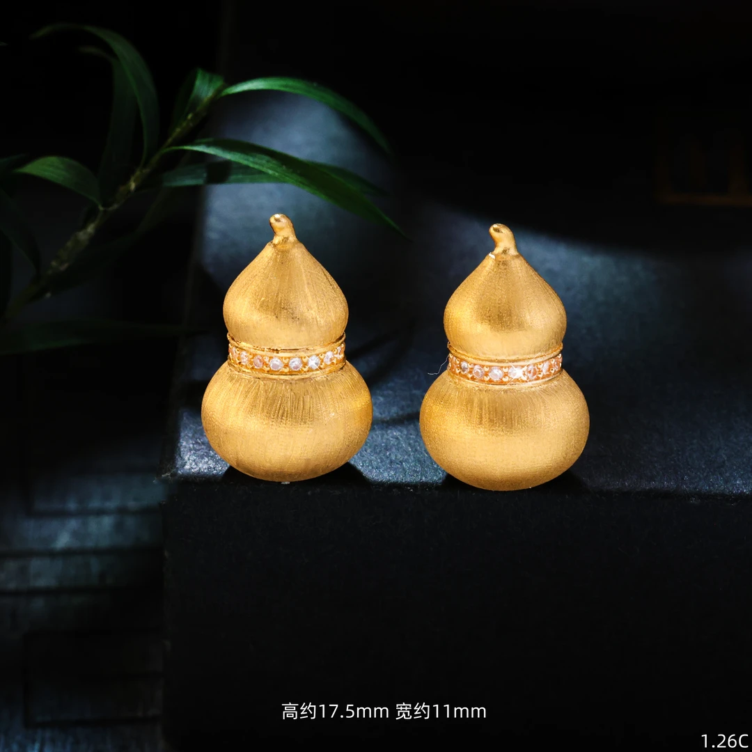 【金豆工厂】18K金加大加厚豪镶拉丝葫芦吊坠布契风高级感精工C