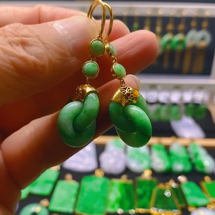 翡翠18K金镶嵌耳饰耳坠
