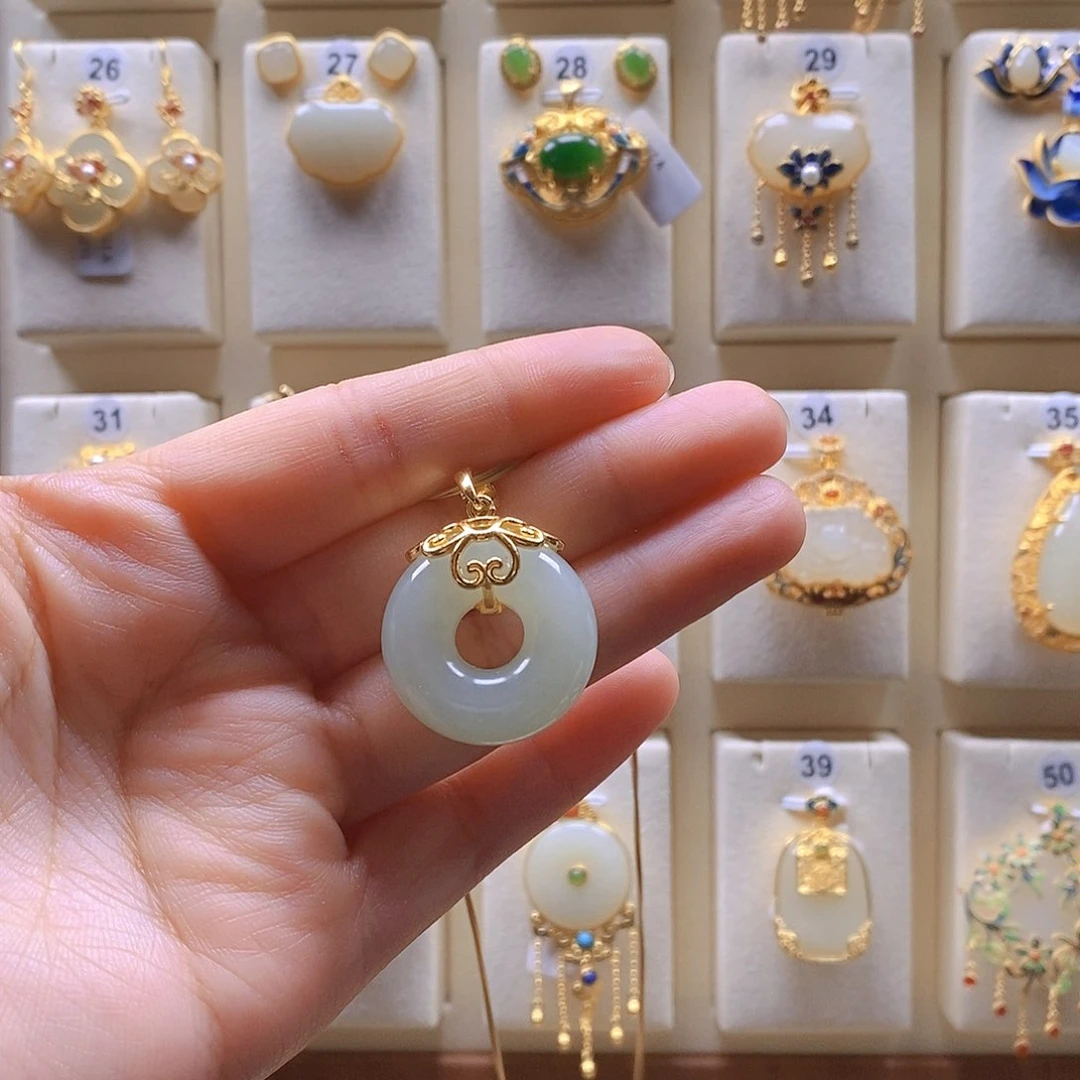 和田玉颈饰银S925镶嵌