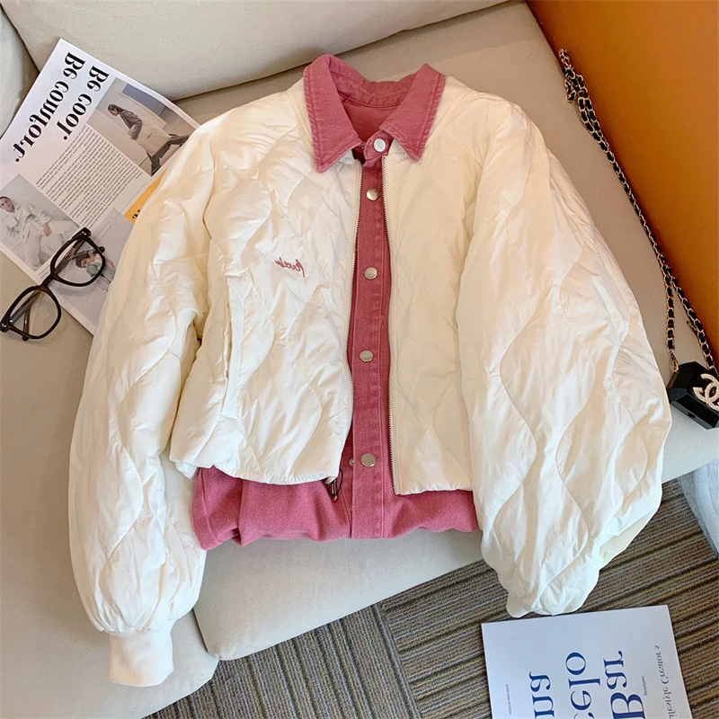 2025秋冬韩版立领白色甜酷短款轻薄保暖棉服高级感棉衣短款外套