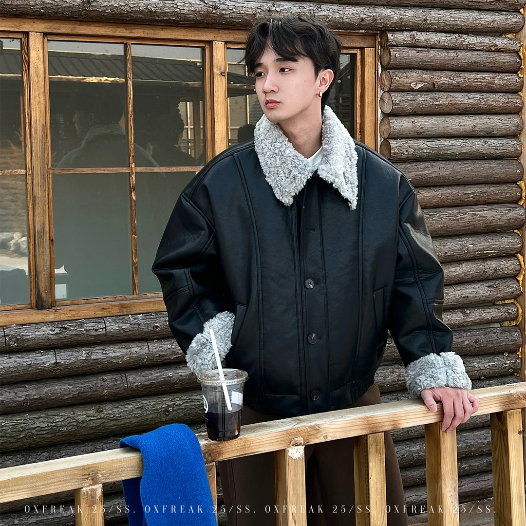 OXFREAK「哑光蛋白PU皮」复古座山雕棉服男翻领冬季保暖机车外套