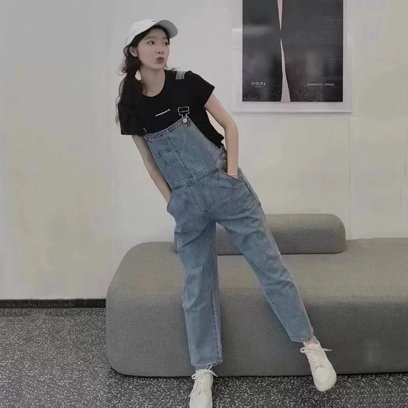 1363新款休闲修身显瘦减龄百搭牛仔背带裤阔腿裤女