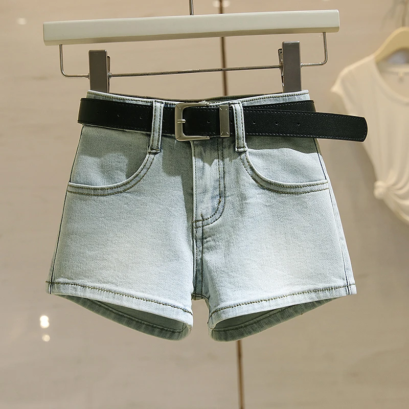 浅蓝低腰丰胯牛仔超短裤女2025夏季新款韩版紧身显瘦性感包臀热裤