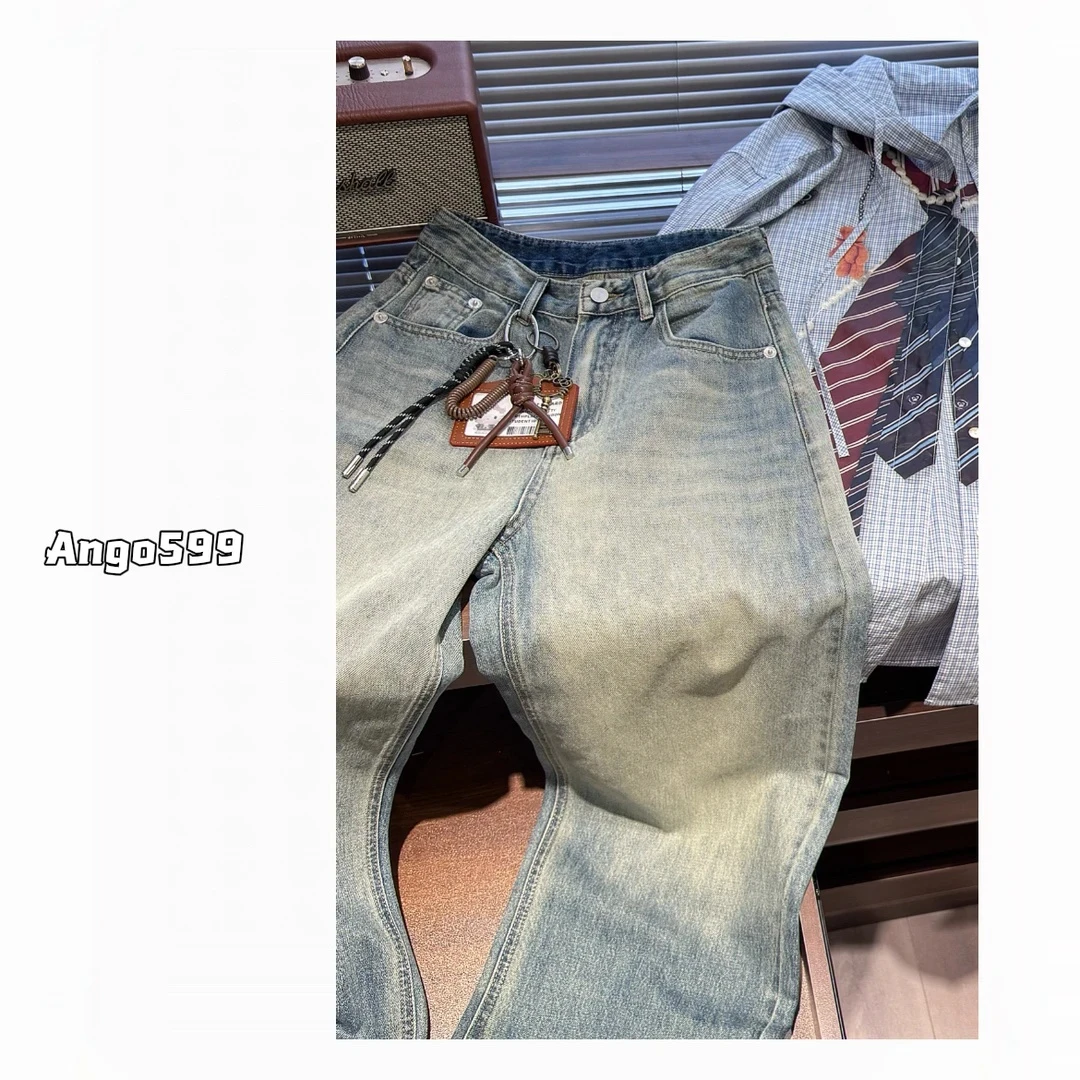 KT牛仔*松弛bi入款！复古渐变水洗复古直筒高腰显瘦牛仔裤
