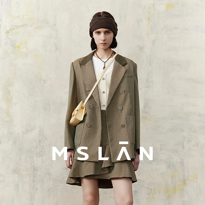 MSLAN【商场同款】都市通勤撞色格纹西装外套女 MFAM2506