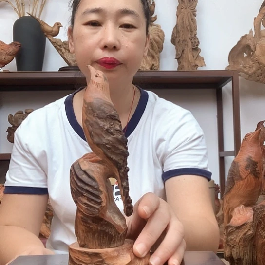 我***浪木琥珀木小鸟摆件