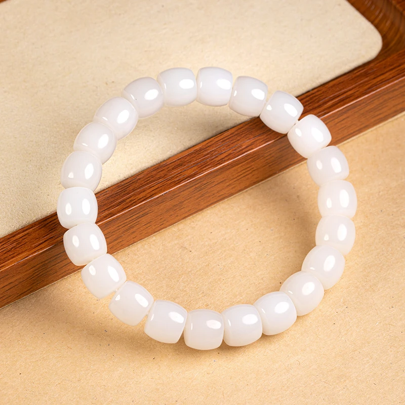 和田玉白玉羊脂白玉于田料直切白玉手串手链10×9mm 直切极限弧