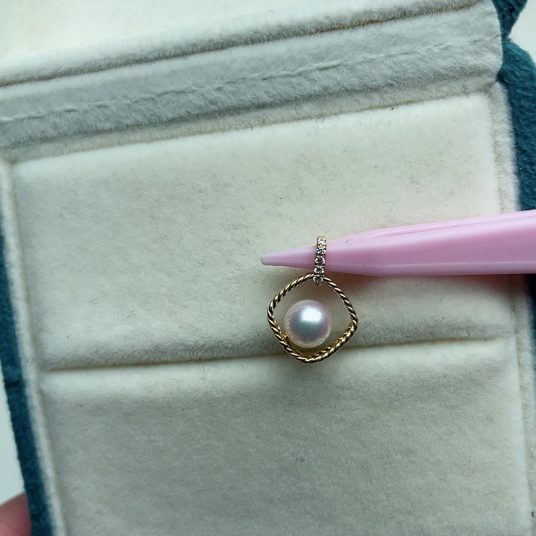 海水珍珠吊坠(不含链)18K金镶嵌棉*糖