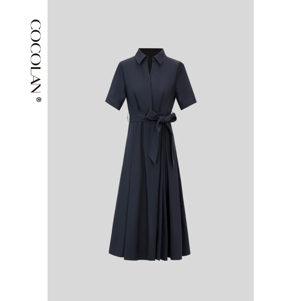 COCOLAN【蓝山】再生纤维素短袖纯色衬衫连衣裙QL3LYQ731