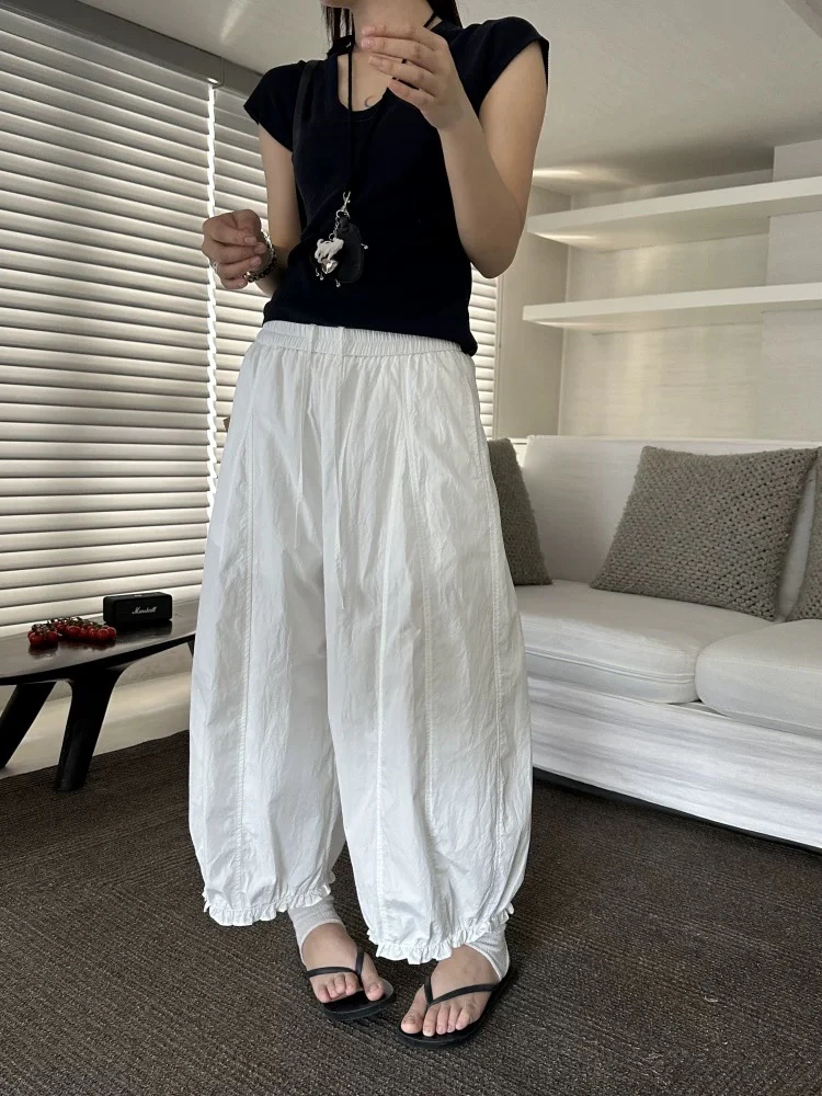 韩系2025夏薄款速干九分气球裤洋气木耳边灯笼裤女阔腿显瘦休闲裤