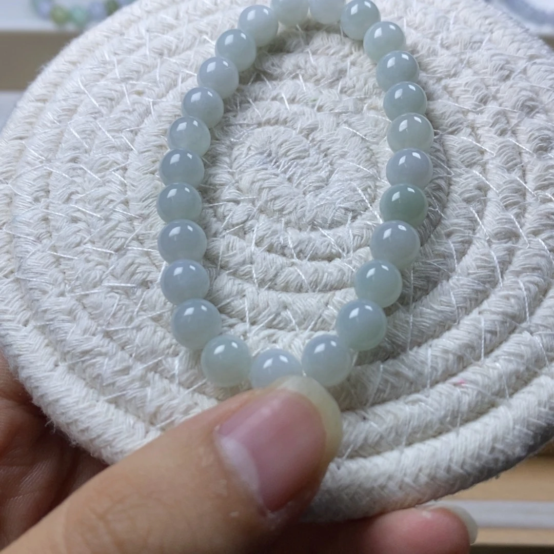 翡翠未镶嵌手链蓝底圆珠卡7.4