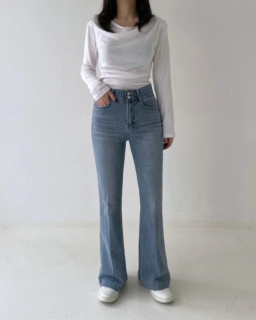 月花洞韩国正品春夏#5423微喇高腰牛仔喇叭裤显瘦百搭时尚98