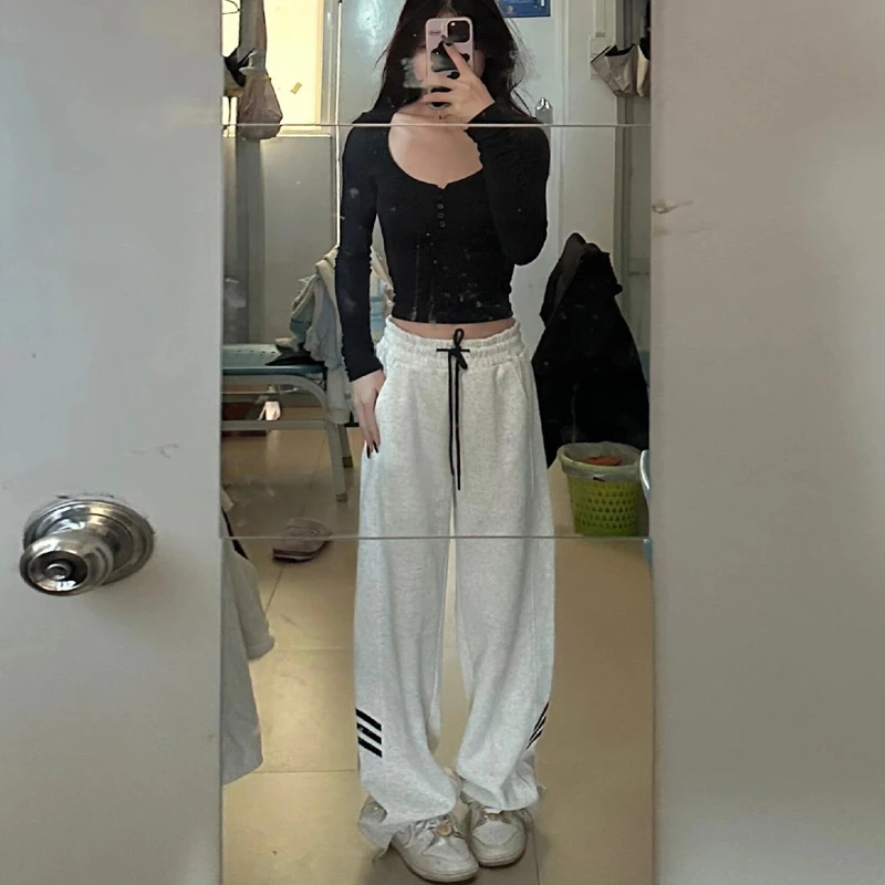 高个子加长美式运动裤女秋季高腰垂感直筒休闲卫裤宽松阔腿拖地裤