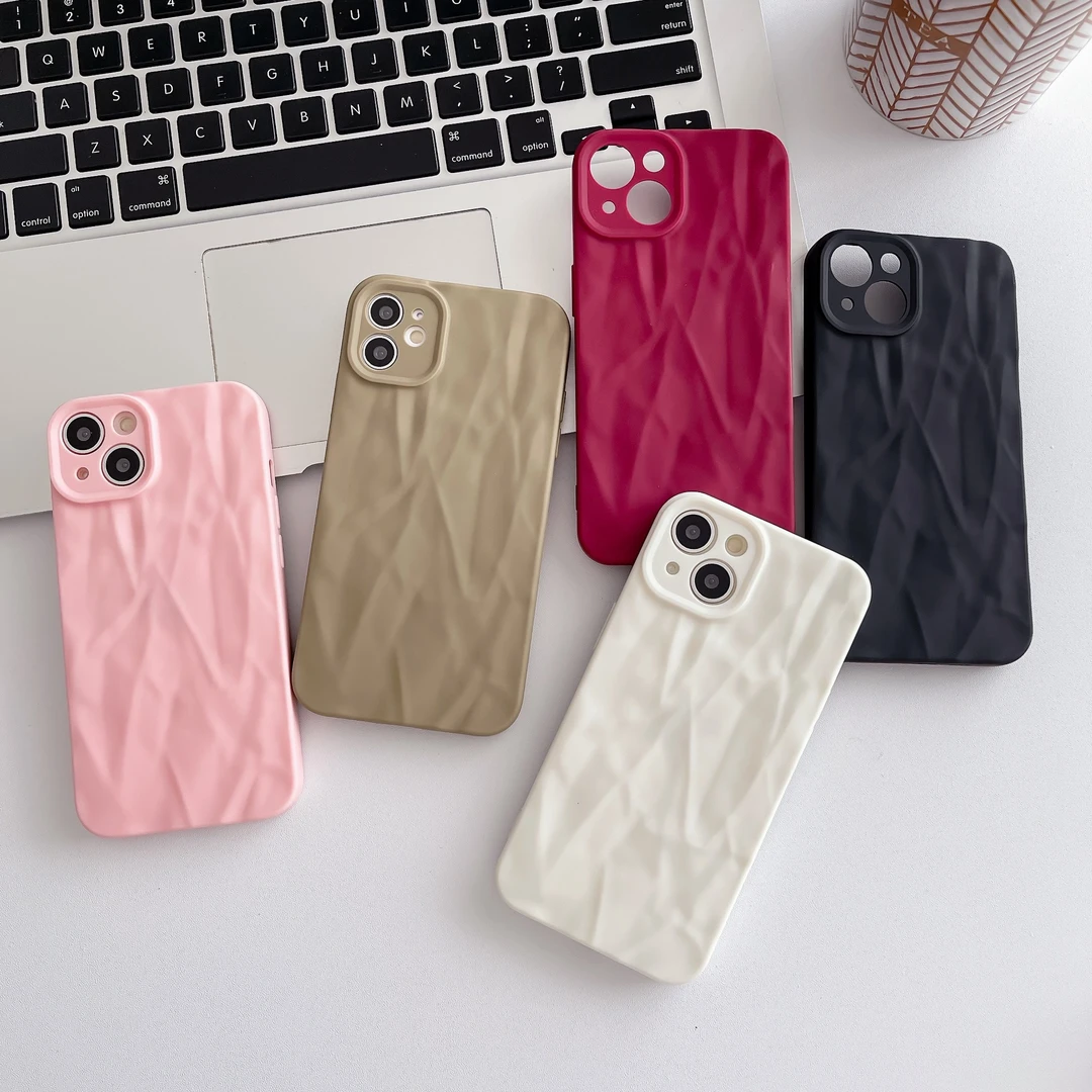 纯色褶皱纹适用iPhone15手机壳简约苹果14防摔13promax硅胶软壳潮