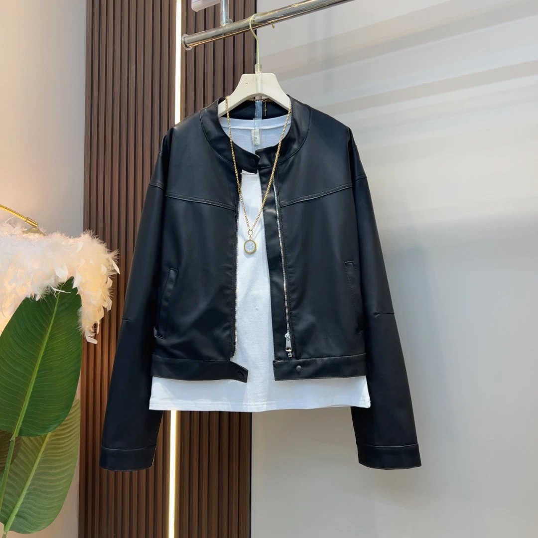 2025新款早春休闲潮流气质机车风圆领短外套