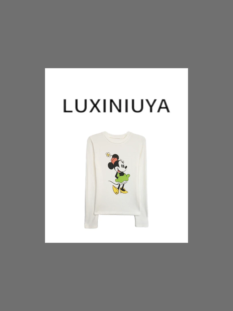 【LUXINIUYA】色彩米妮 卡通印花设计感超糯羊毛打底衫＃S0654