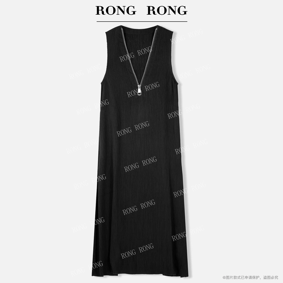 溶溶【山间暮夏】RONGRONGV领半开襟拉链极简风宽松无袖连衣裙10079