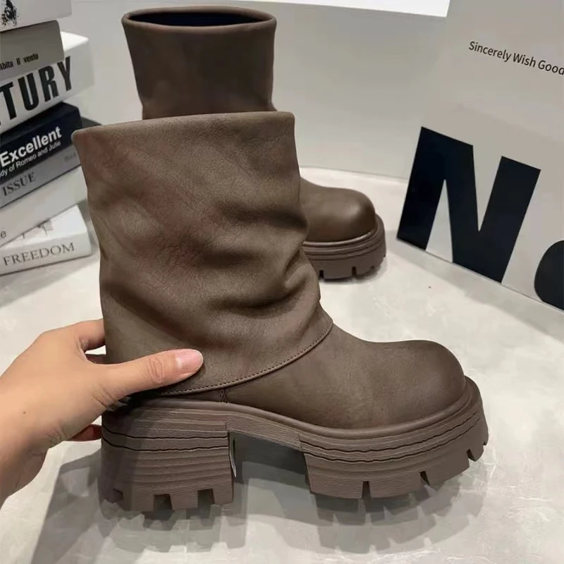 秋冬新款韩版通勤瘦瘦简约粗跟裸靴短靴226-90(不加绒)