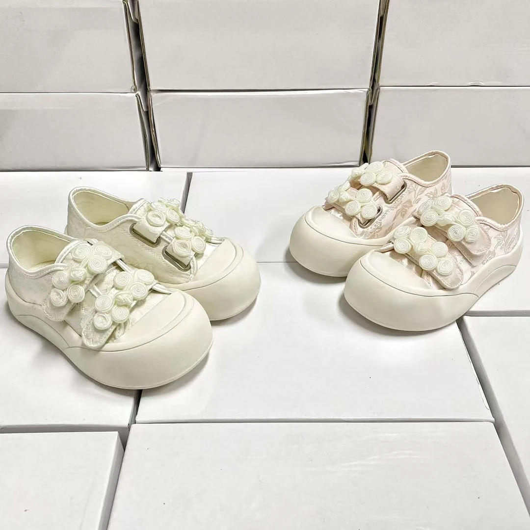 【蒙蒙潮童】2025春新款搭汉服古风新中式童鞋帆布鞋小白鞋
