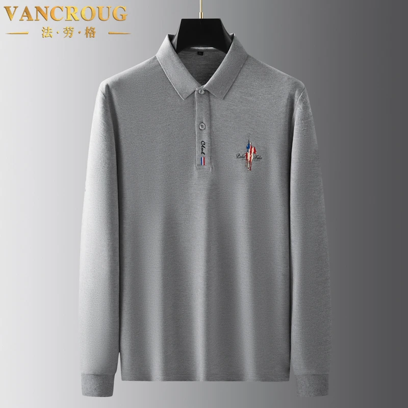 VANCROUG/法劳格长袖T恤男士秋季胖子翻领加肥加大休闲百搭POLO衫