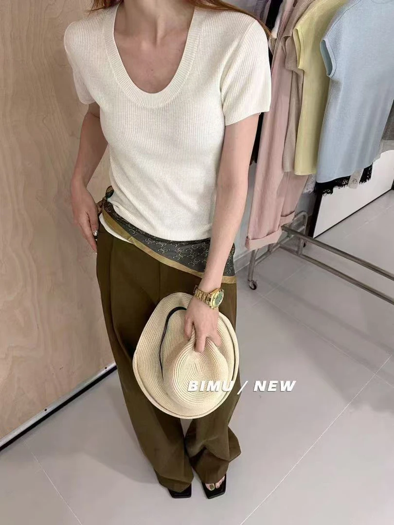 2025新款设计感小众短款t恤低领上衣