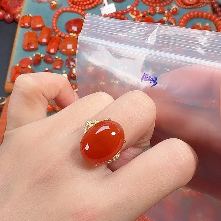 南红玛瑙银S925镶嵌戒指