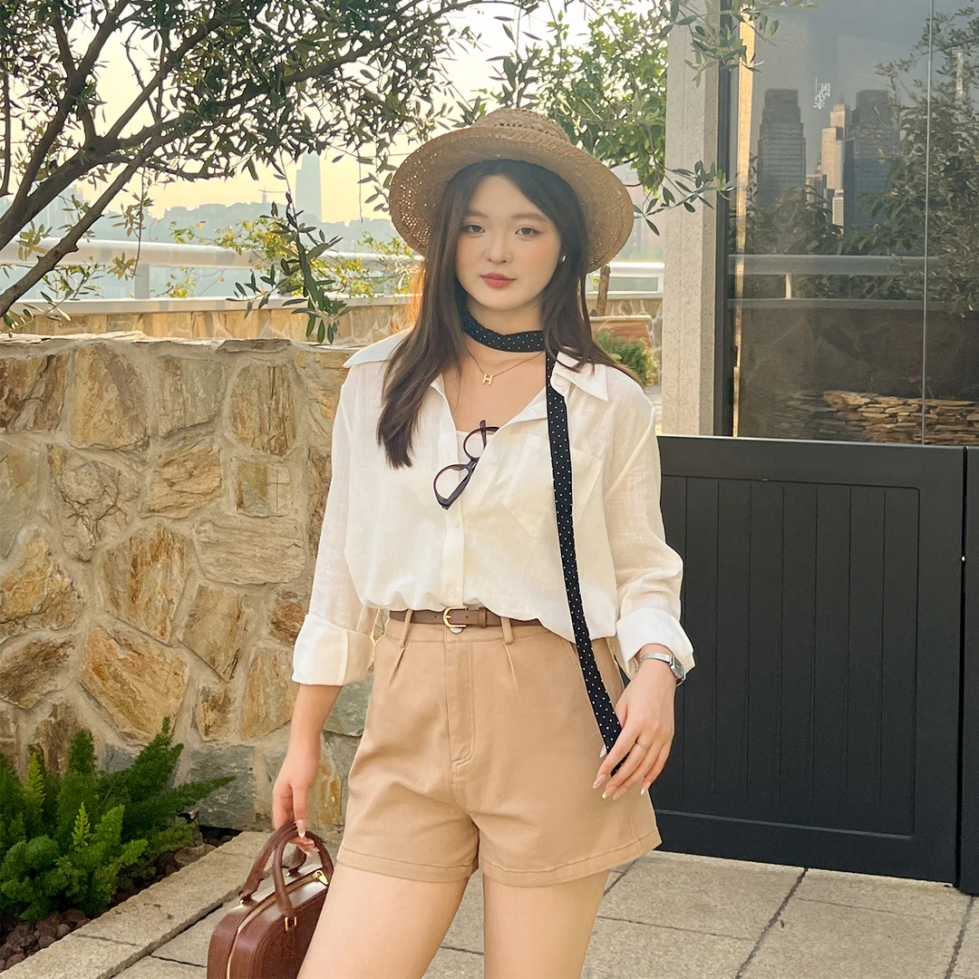 【轻氧穿搭】大码百分百秋季老钱清氧风百搭显瘦宽松纯棉衬衫1872