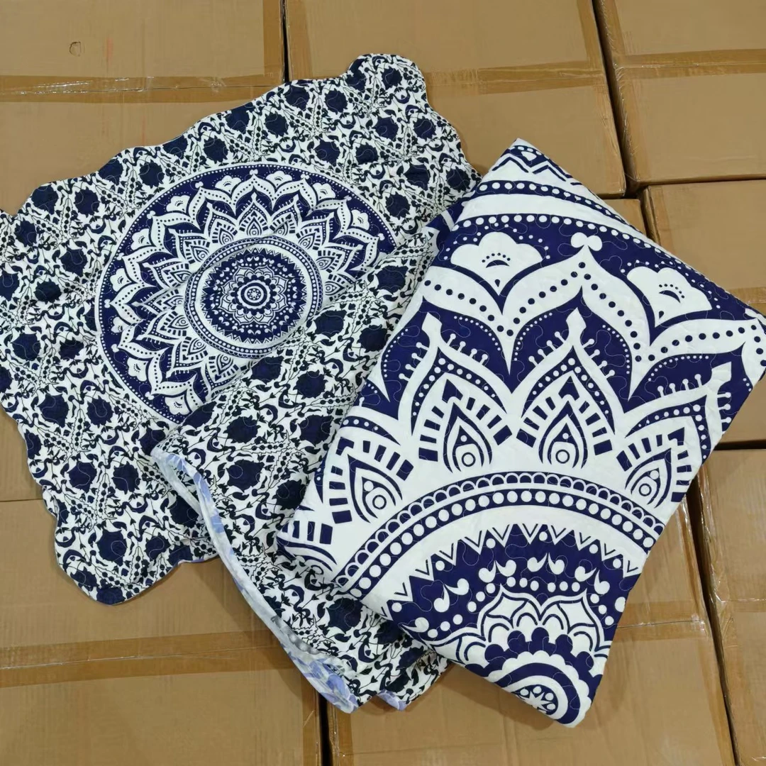 蓝色青瓷 棉床盖三件套 尺寸230*250（背面颜色不分）
