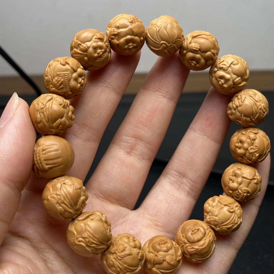 猴头核桃雕刻手串猴头手串荷叶横弥勒手串