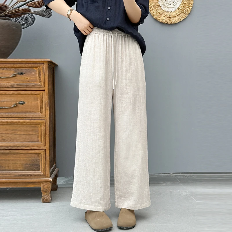 双层棉纱减龄长裤时尚女装松紧裤气质百搭直筒裤百搭2025下装6676