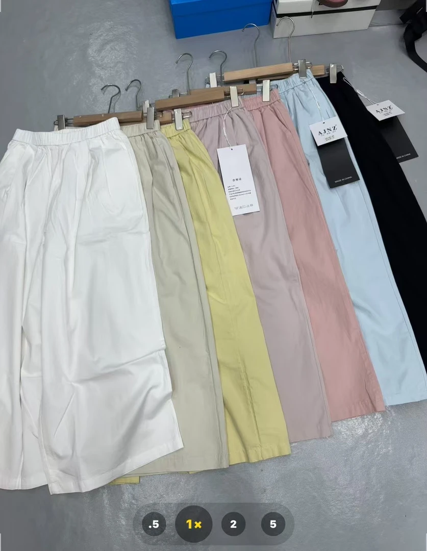 水洗棉松紧腰纸片阔腿九分休闲裤