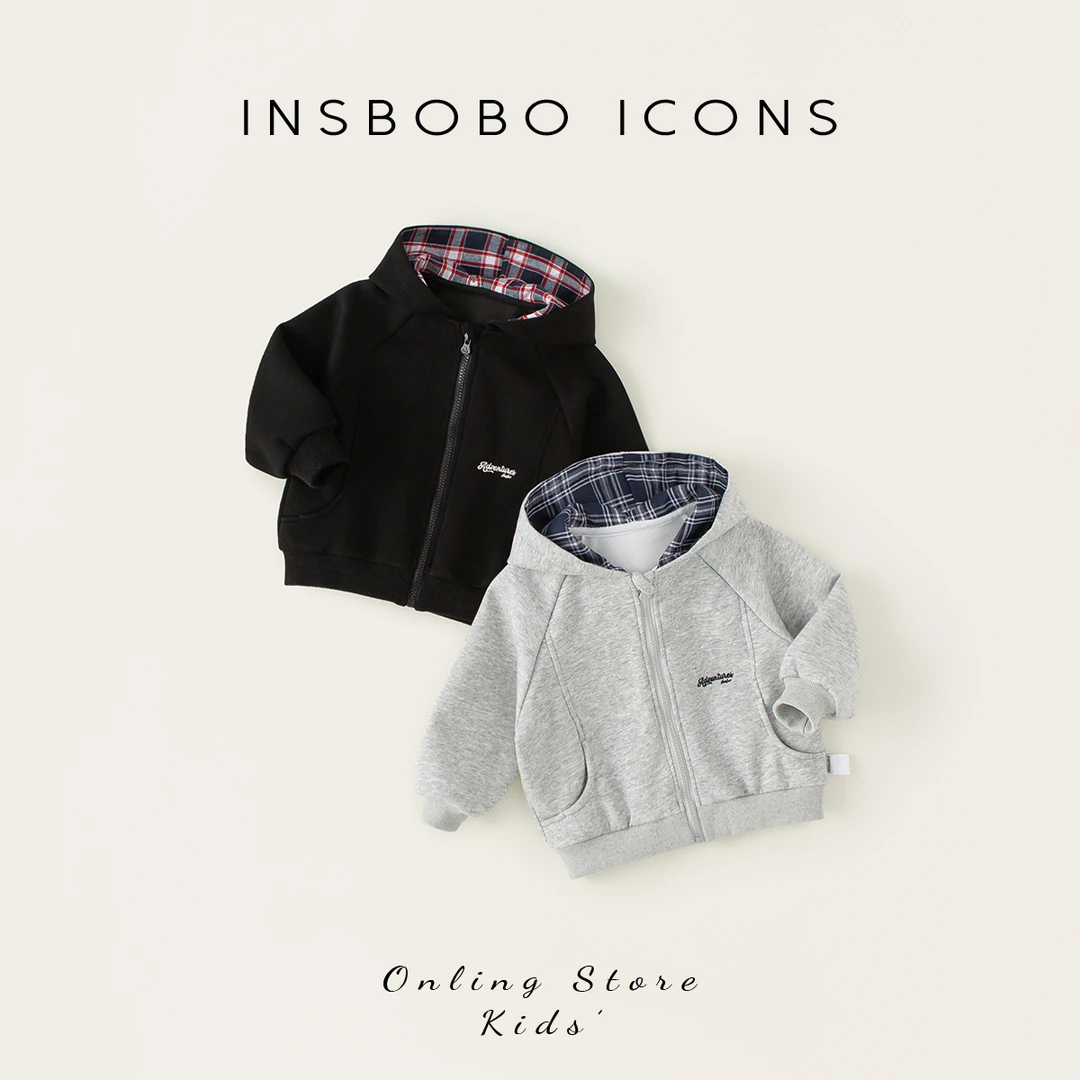 INSbobo儿童连帽卫衣外套春秋新品洋气简约休闲连帽外套CY85041