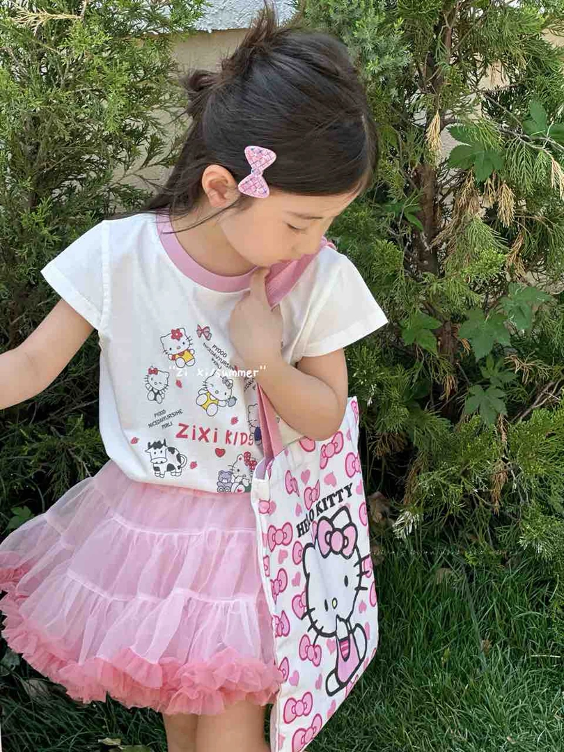 【BaoBao】2025夏季女童kitty猫凸凸裙套装送包包801