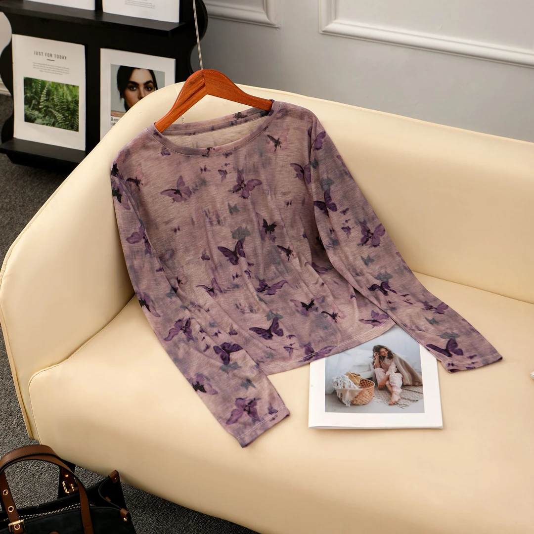 【清仓福利】轻奢莱赛尔蝴蝶长袖设计感时尚百搭轻薄851