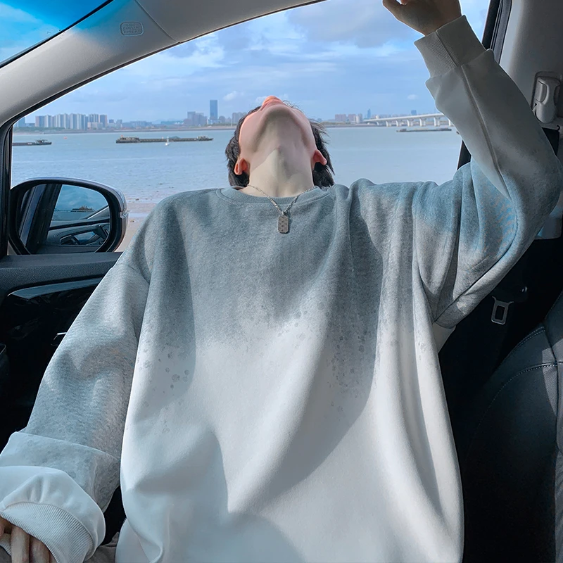 2025美式高街男士春秋季扎染渐变长袖卫衣痞帅休闲宽松百搭上衣