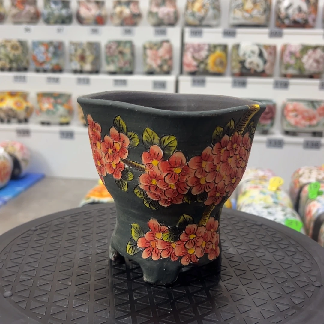手绘陶瓷花盆口12高13.5