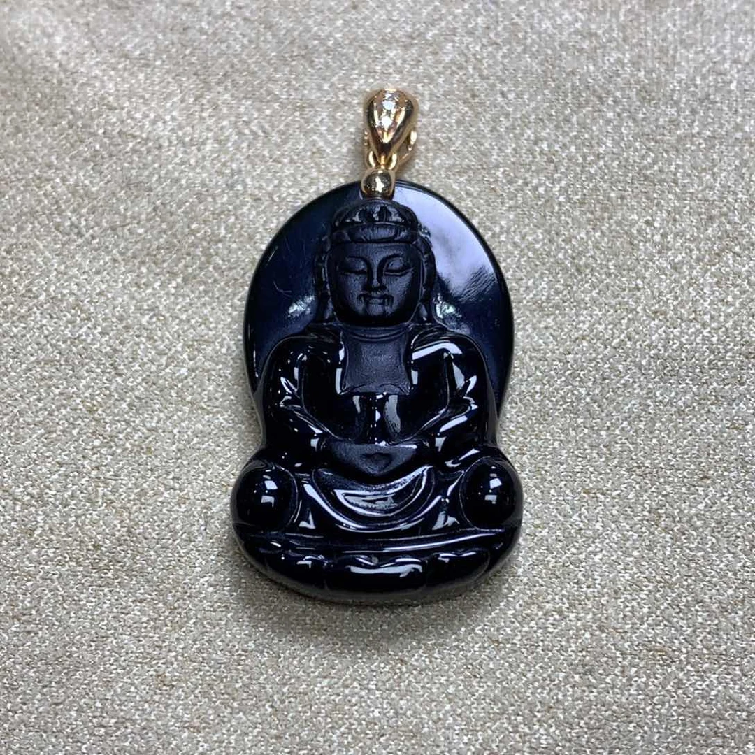 翡翠18K金镶嵌颈饰墨翠观音
