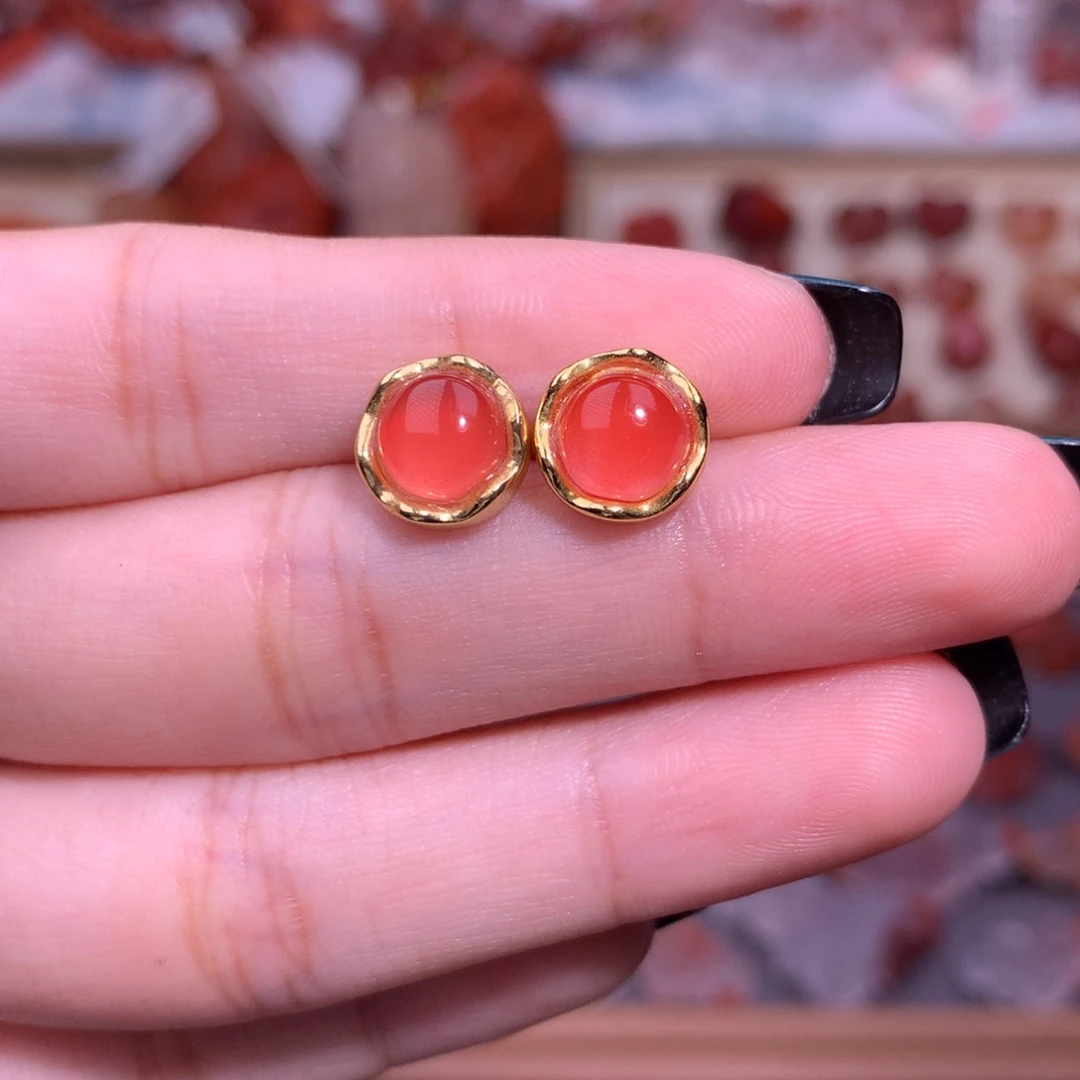 南红玛瑙未镶嵌珠宝半成品花花耳钉