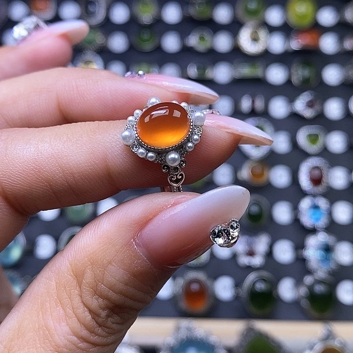 岫玉戒指银S925镶嵌H**_