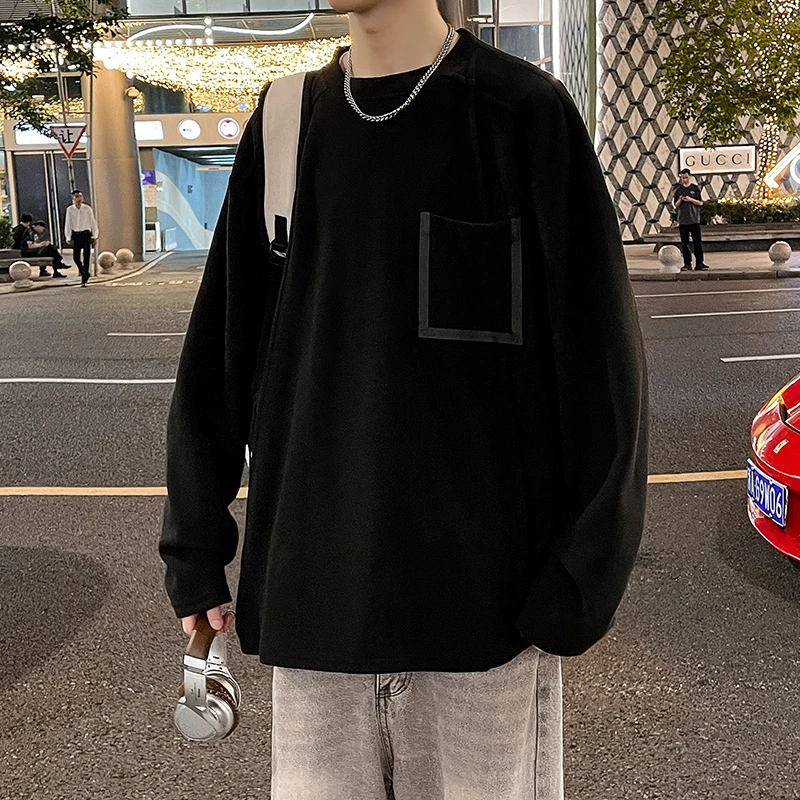 2025新款男士卫衣春秋款圆领长袖T恤休闲百搭上衣潮流帅气打底衫