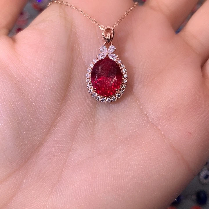 红宝石吊坠(赠链)银S925镶嵌