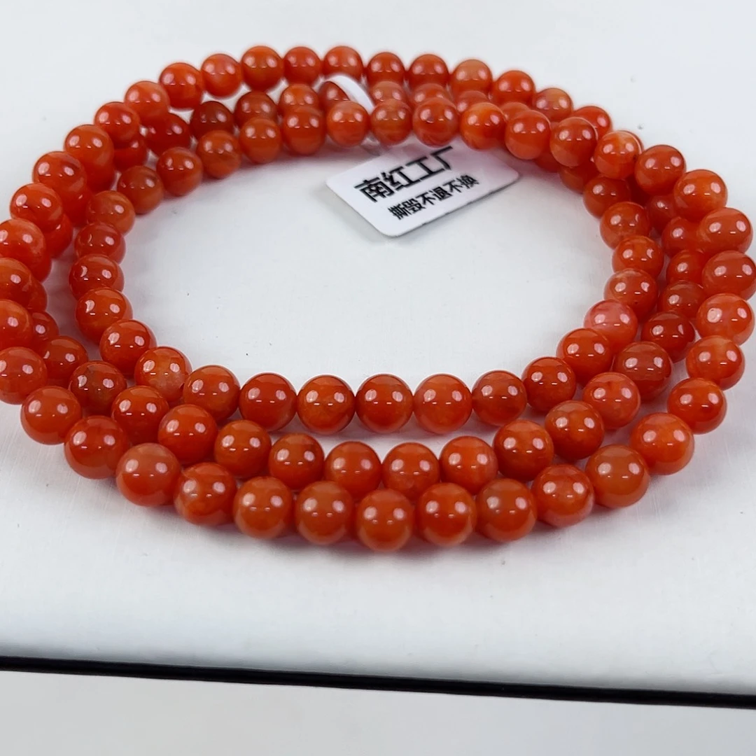 手链未镶嵌南红玛瑙瓦西柿子红圆珠多圈6mm