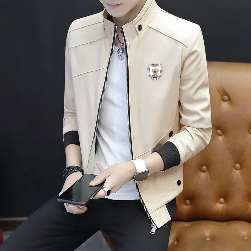 纯色立领夹克男士秋冬新款休闲立领上衣韩版青年修身帅气外套潮