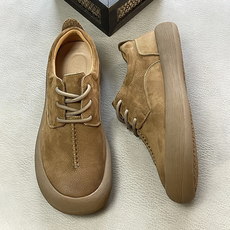 2025秋季新款头层牛皮男士复古低帮大头休闲皮鞋软底透气真皮男鞋