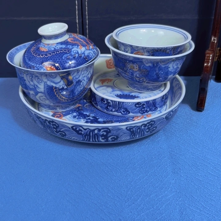 摆件青花龙纹茶具套装