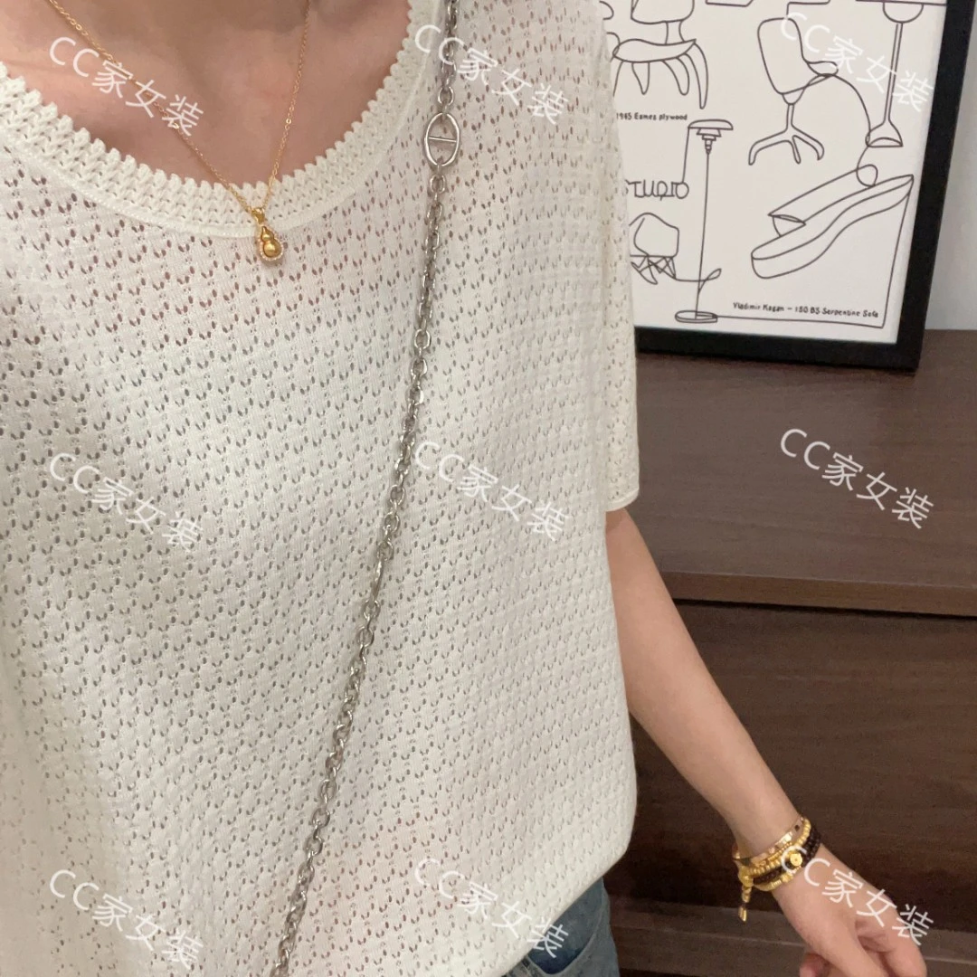 【钩花镂空米白花边】圆领宽松百搭时尚洋气秋冬长袖针织衫