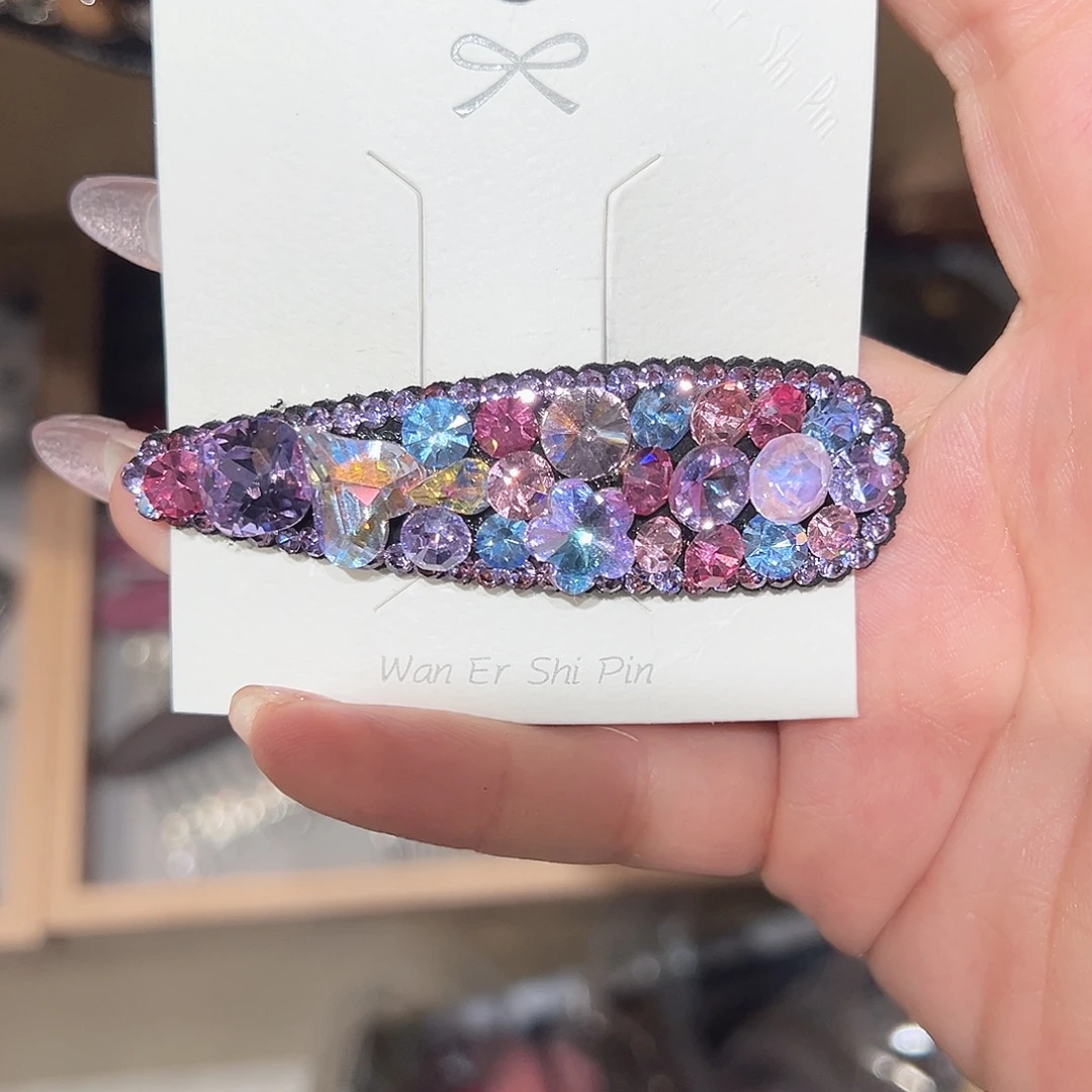 皮质铁合金紫色满钻掰掰夹